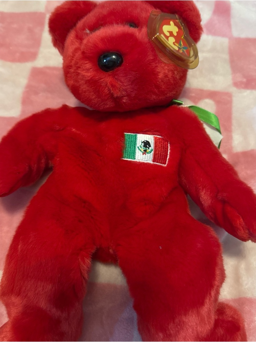 Ty Red Plush Bear with Mexican Flag Embroidery